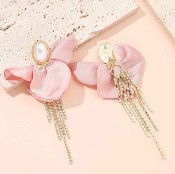 "Beckham" Fabric Flower Petal  Earrings - Picture 3 of 4